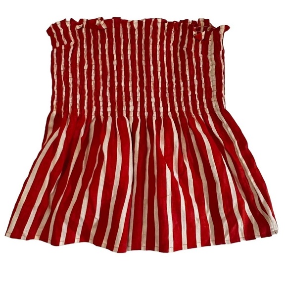 Faithfull The Brand Mazur Strapless Striped Linen Top Smocked US 6 Peplum - Picture 8 of 15